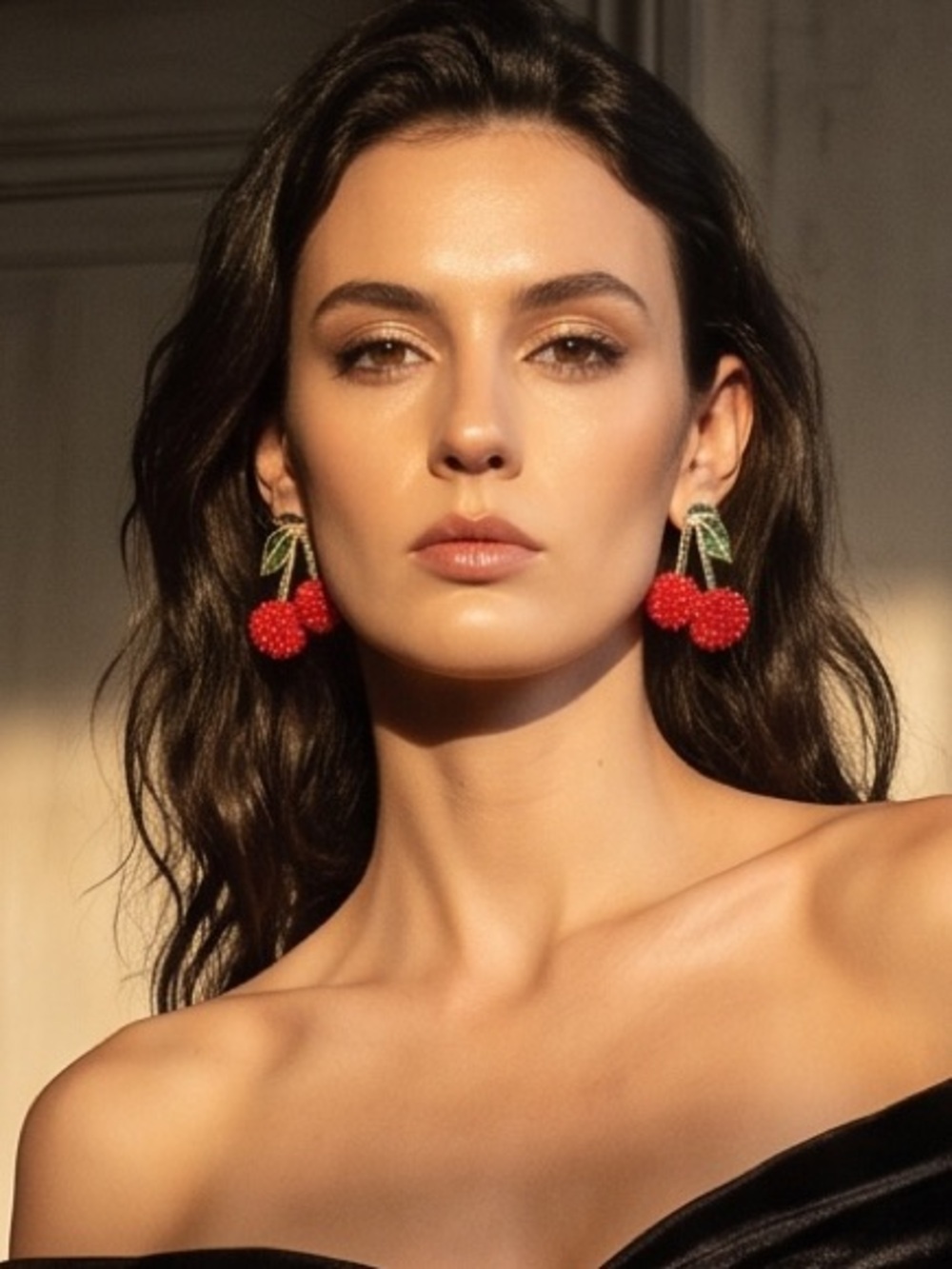 The Cherry on Top Earrings · Red Bead Drops · Gold Crystal Leaf · New Boutique